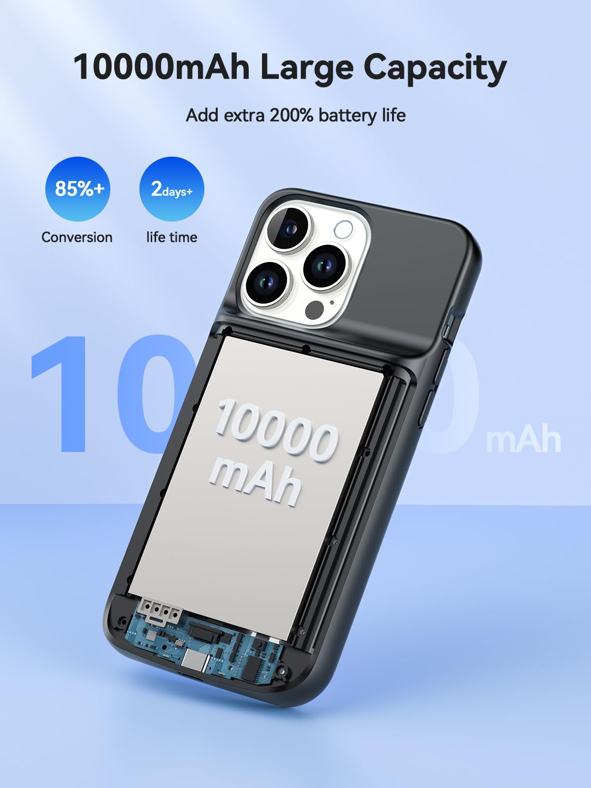 NEWDERY 10000mAh Battery Case for iPhone 15 Pro Max & iPhone 15 Plus - USB C & Qi Wireless Charging Portable Power Bank with Protective Cover | Perfect for Travel, Outdoor Activities & Daily Charging