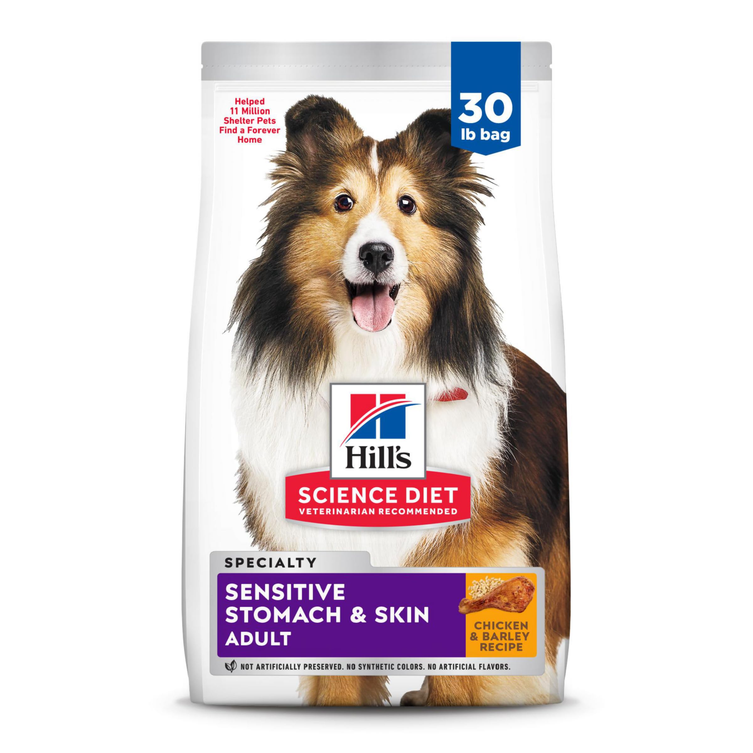 Hill's Science Diet Sensitive Stomach & Skin Dry Dog Food for Adult Dogs 1-6 Years - Chicken Recipe, 30lb Bag - Supports Digestion & Skin Health - Perfect for Dogs with Food Sensitivities or Allergies at Home