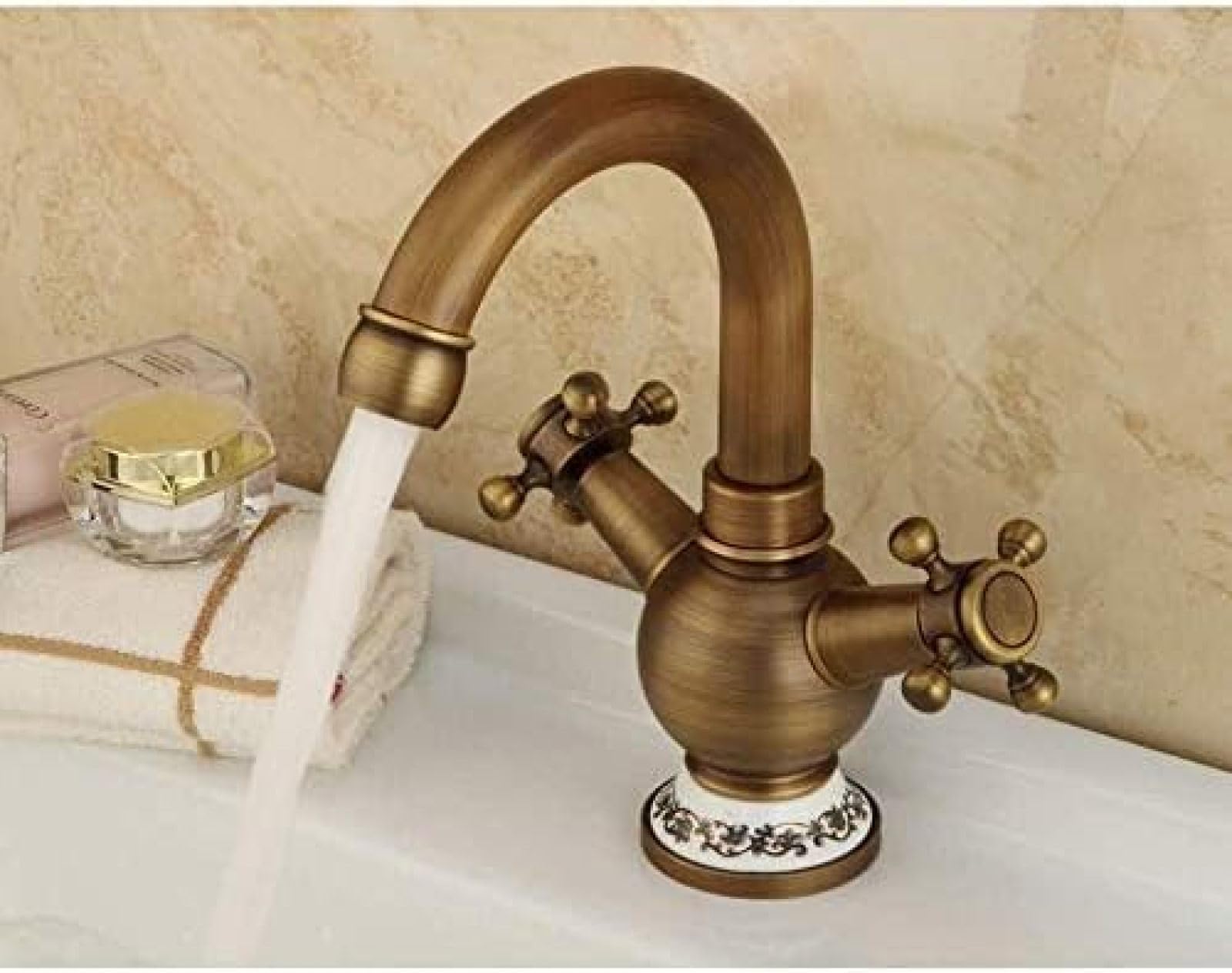 Vintage Style Antique Brass Double Kitchen Faucet - Hot and Cold Water Sink Tap for Bathroom & Kitchen, Durable Bathroom Accessories for Modern and Classic Interiors