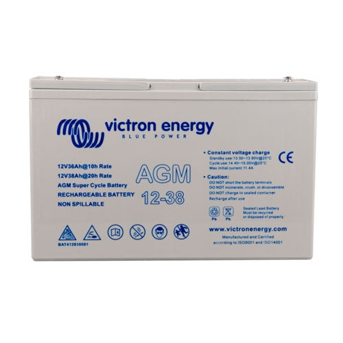 Victron Energy 12V 38Ah AGM Deep Cycle Battery (M5) - Perfect for Marine, RV, Solar & Off-Grid Power Systems