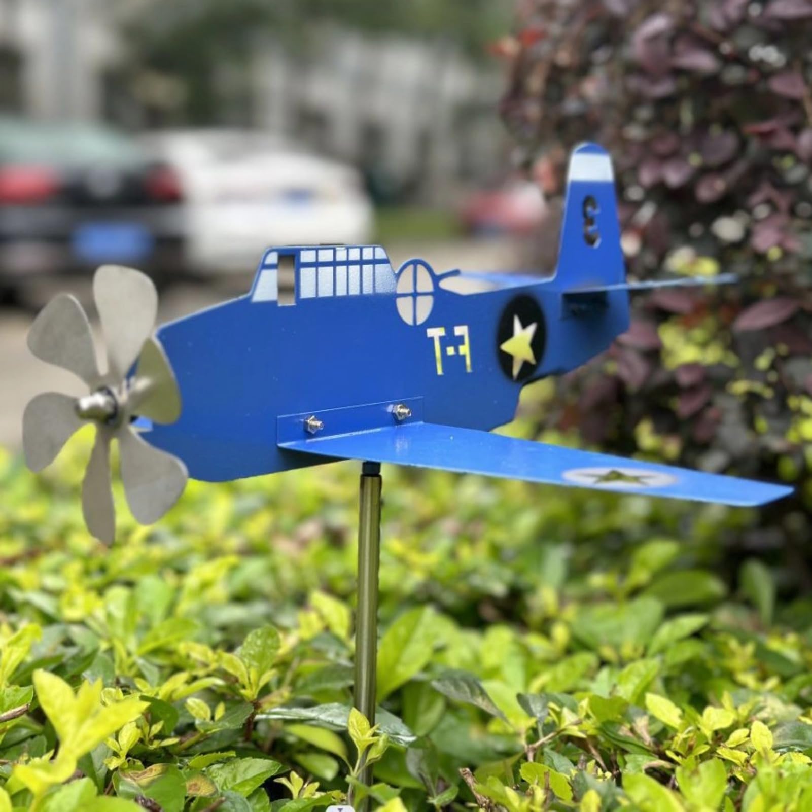 Metal Airplane Weathervane - Rotating Wind Spinner for Outdoor Garden, Patio, Lawn & Yard Decor | Durable Windmill for Home & Farmhouse Decoration