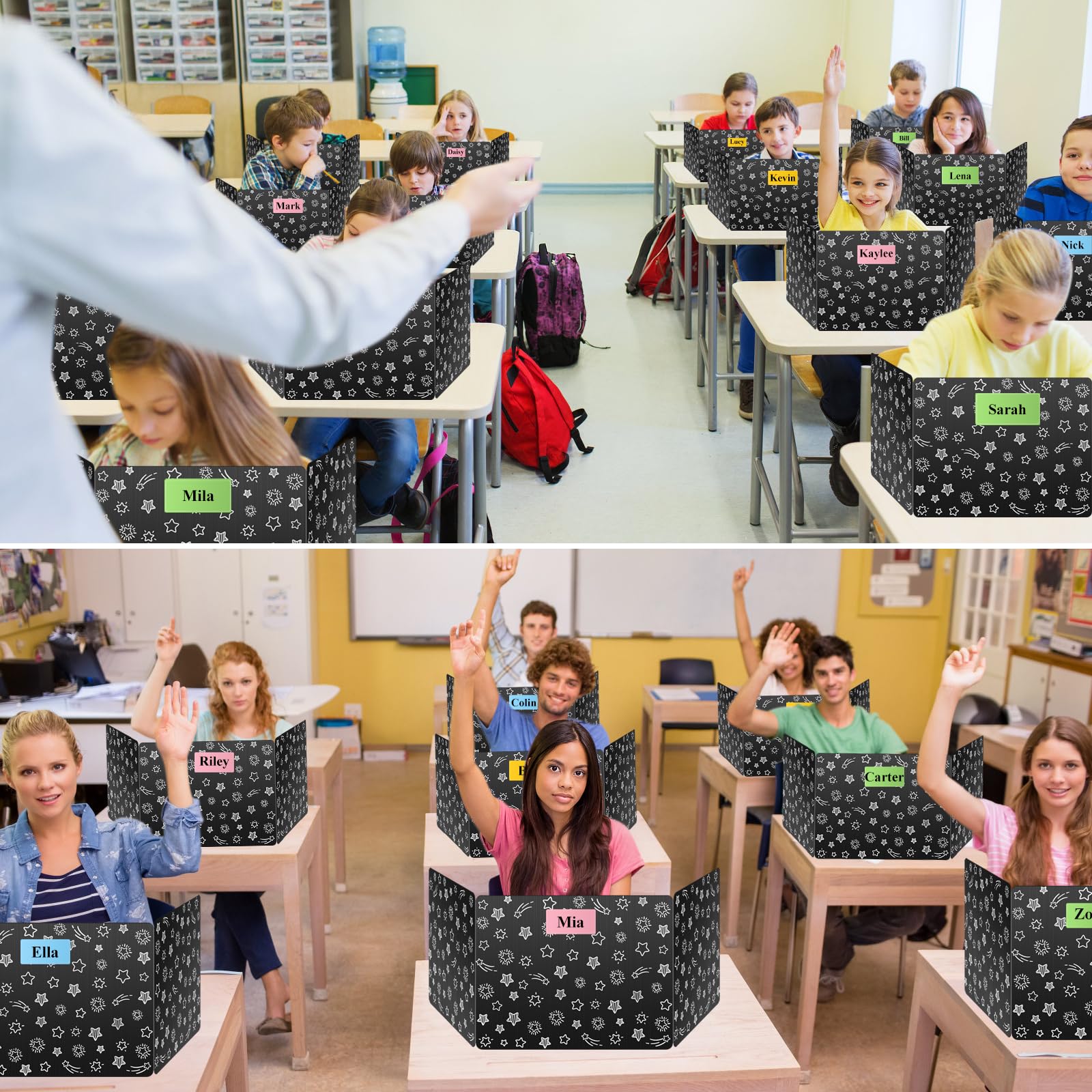 24-Pack Black Waterproof Plastic Desk Dividers for Students - Durable Study Carrel & Testing Privacy Shields - Easy to Clean Classroom Supplies for Teachers | Perfect for Exams, Study Sessions & Organized Learning Spaces