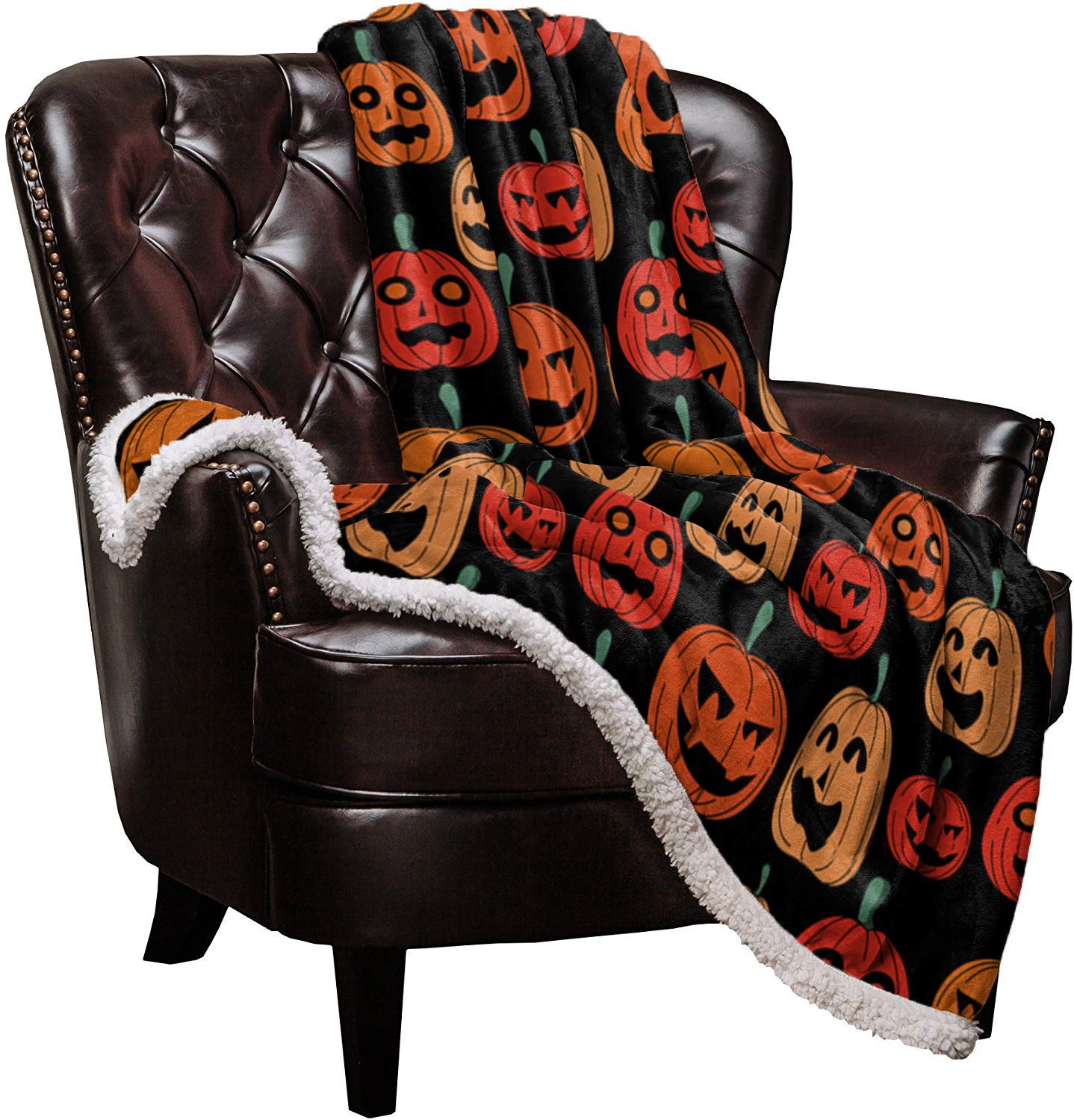 Sherpa Fleece Throw Blanket - Super Soft Cozy Plush Microfiber Blanket for Couch & Bed (50x60 inch) | Pumpkin Halloween Themed Home Decor | Perfect for Fall Season, Movie Nights & Gift Giving