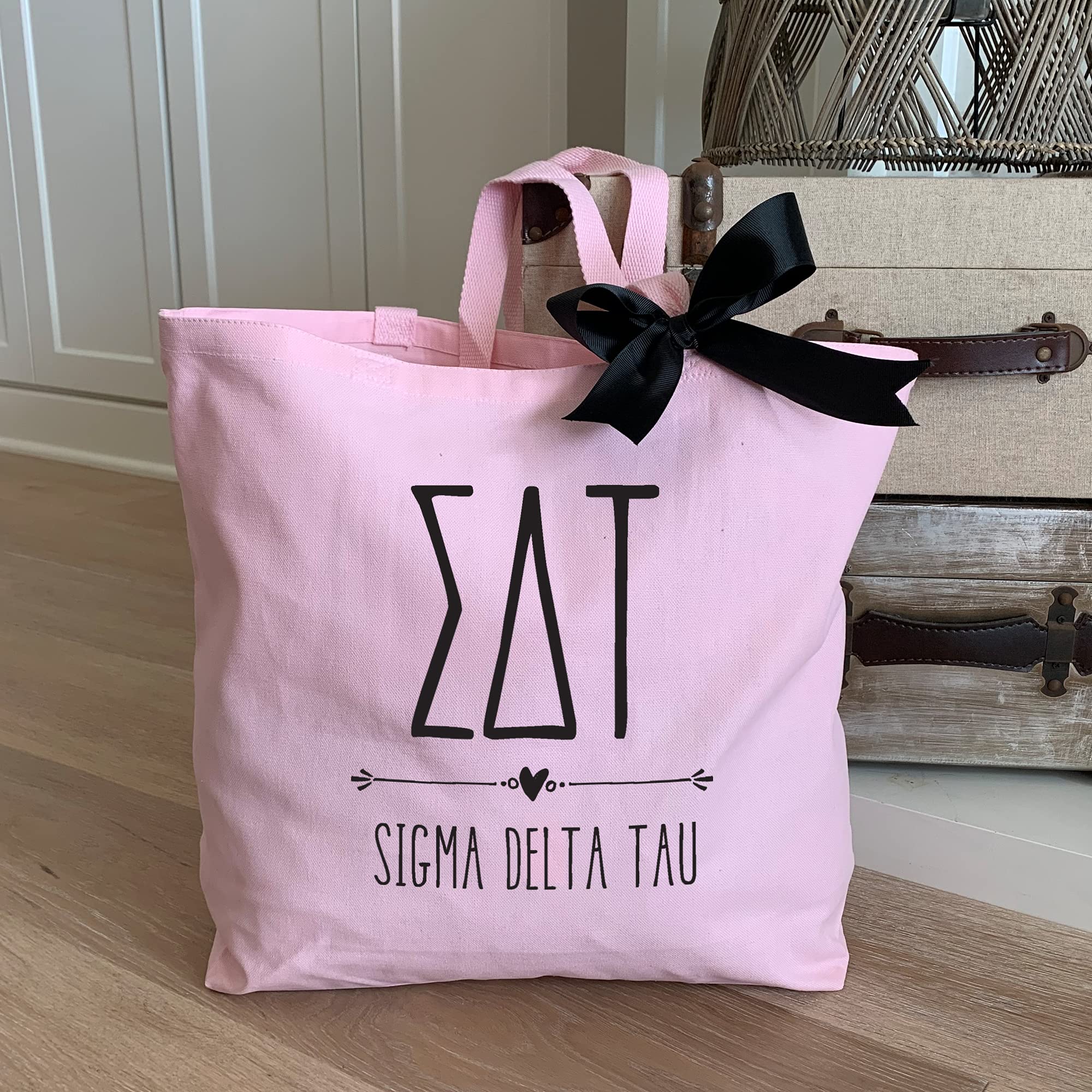 Stylish Pink Canvas Tote Bag with Elegant Black Bow - Perfect Sorority Sisterhood Gift - Large Durable Women's Tote for College, Beach, Shopping & Everyday Use