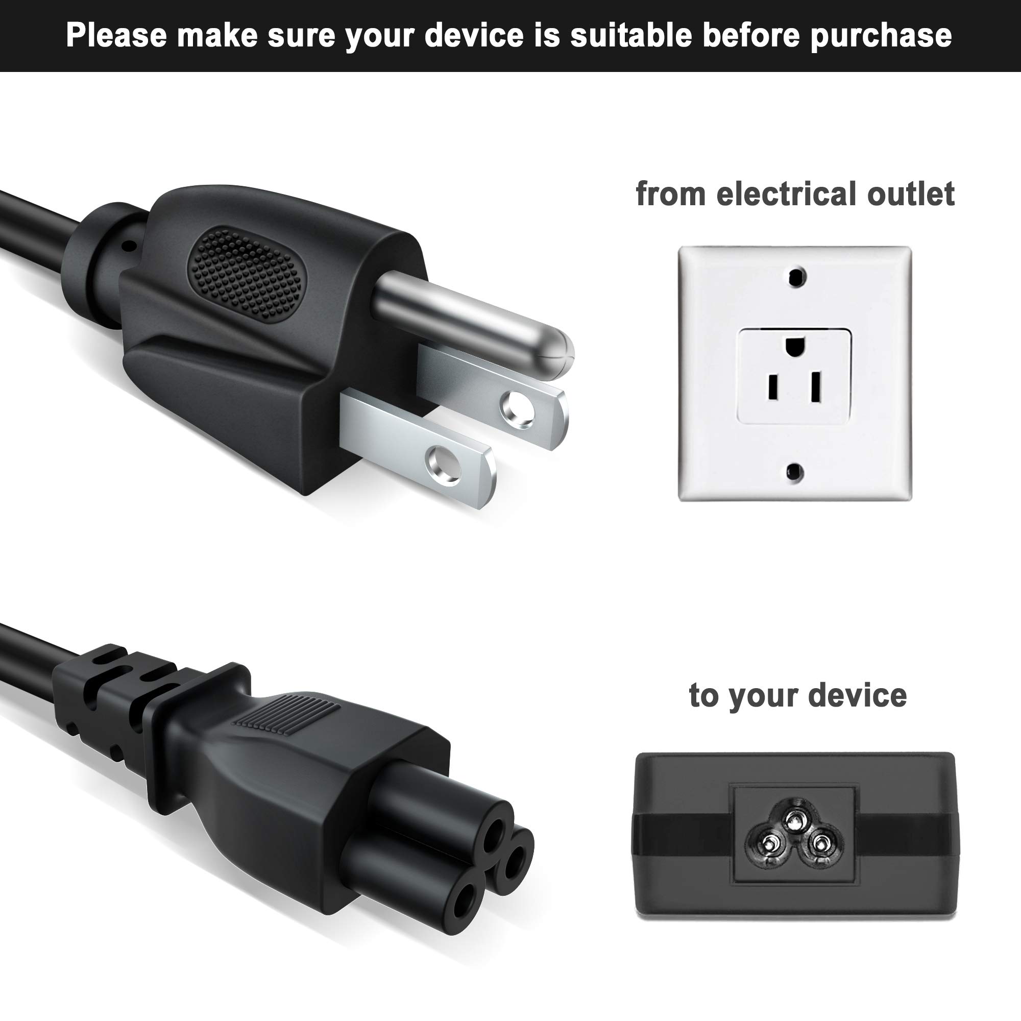 PKPOWER 6ft 3 Prong AC Laptop Power Cord Cable - Compatible with Dell, IBM, HP, Compaq, Sony, Toshiba, Lenovo, Gateway, MSI Notebooks - Ideal for Home, Office, and Travel Charging - Black