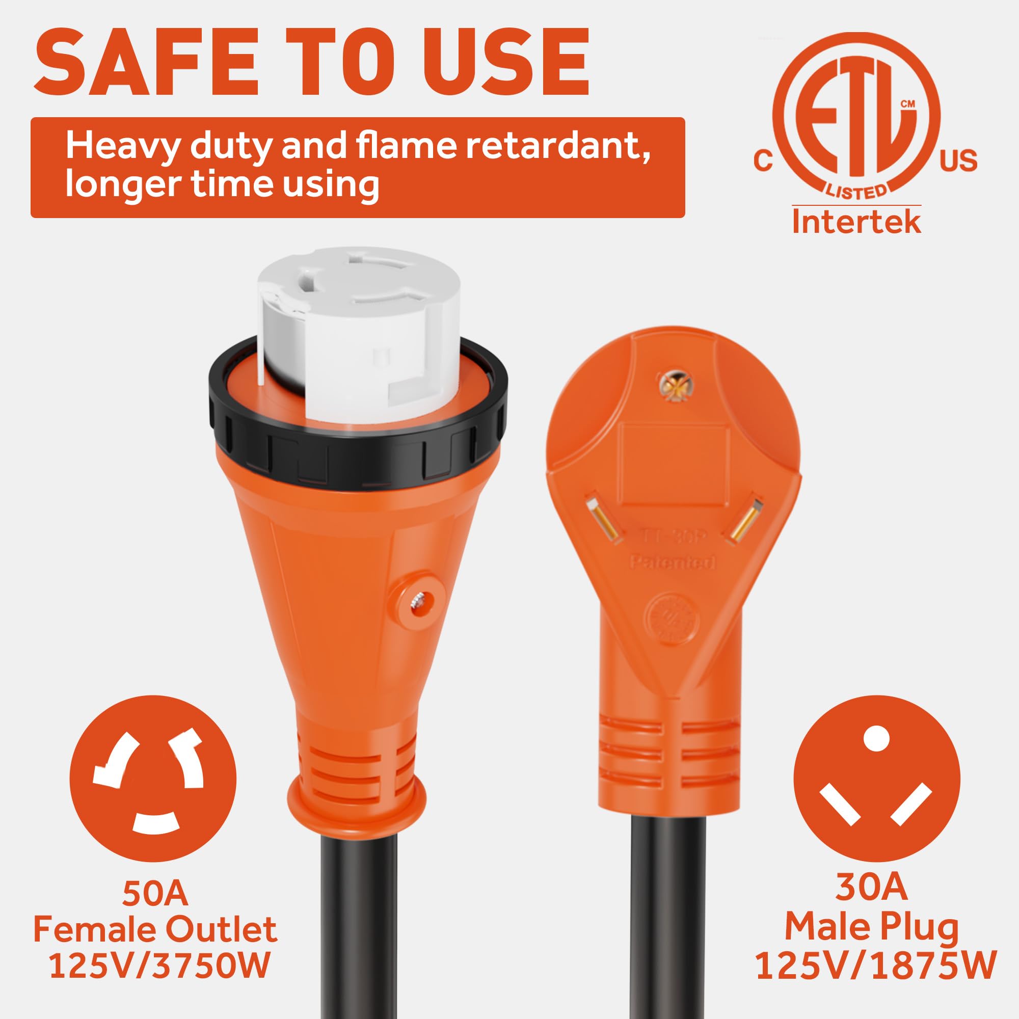 30A Male to 50A Female RV Power Cord Adapter - Heavy Duty Locking Electrical Connector with LED Indicator for Campers, RVs & Outdoor Power Supply