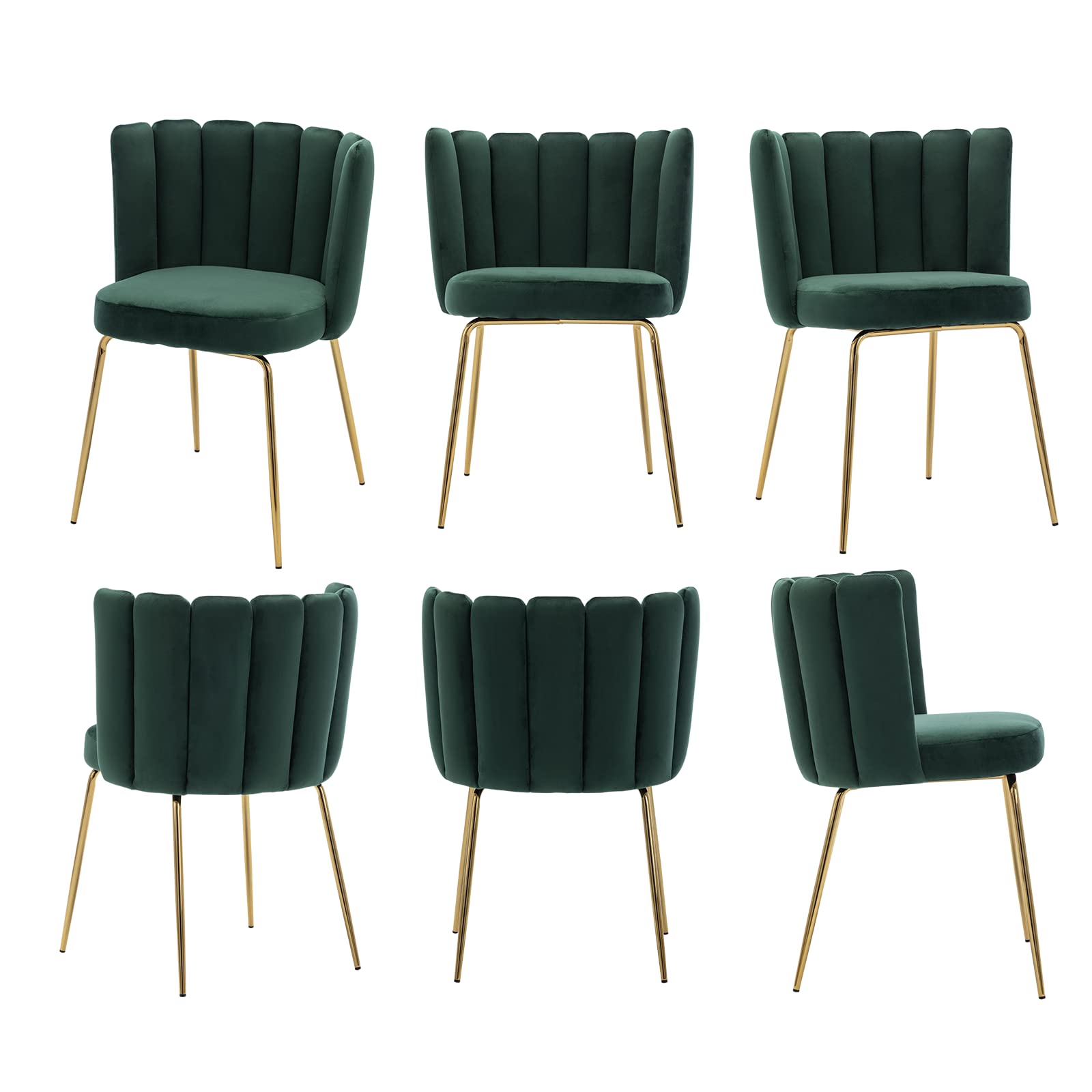 4-Piece Velvet Dining Chair Set - Modern Upholstered Accent Chairs with Curved Back & Gold Metal Legs for Kitchen, Bedroom, Living Room | Dark Green Comfortable Seating for Home Decor & Entertaining