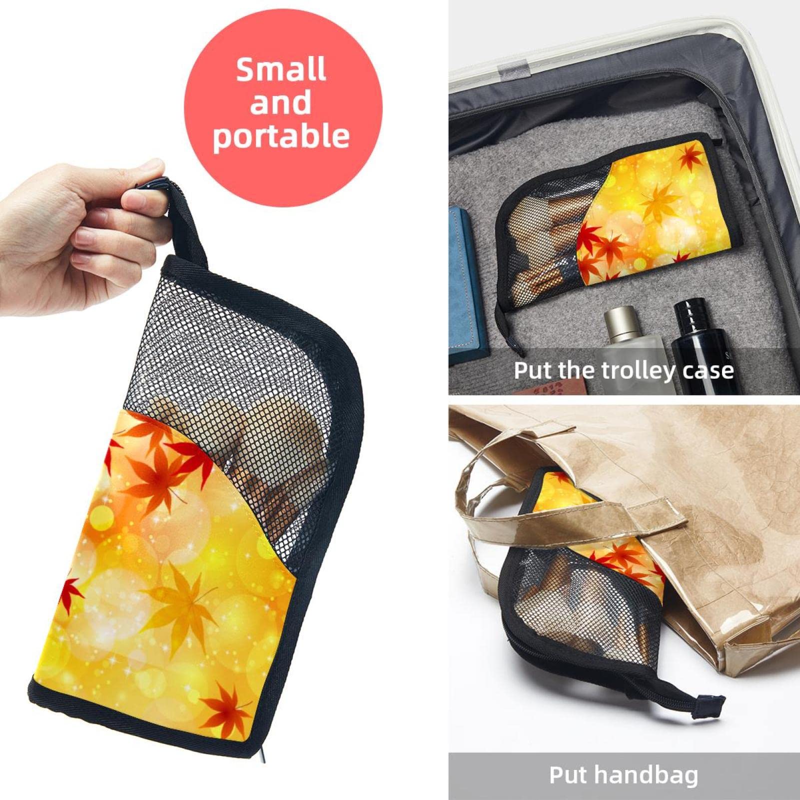 12-Piece Makeup Brush Organizer Bag with Autumn Leaves Design - Portable Cosmetic Brush Holder Case for Travel & Home Storage