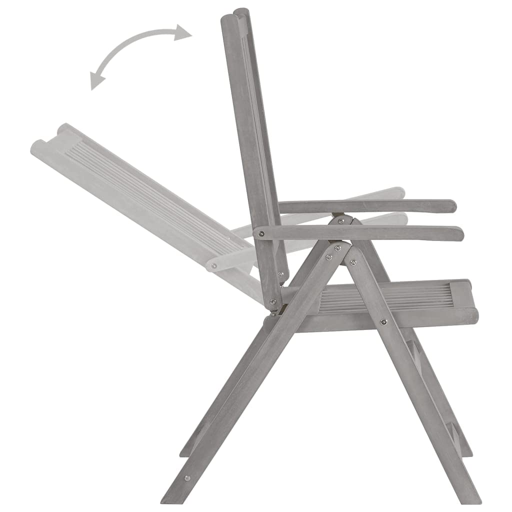 2-Piece Gray Solid Acacia Wood Patio Reclining Chairs Set - Weather-Resistant Outdoor Furniture for Garden, Deck, Balcony, Backyard & Poolside Relaxation