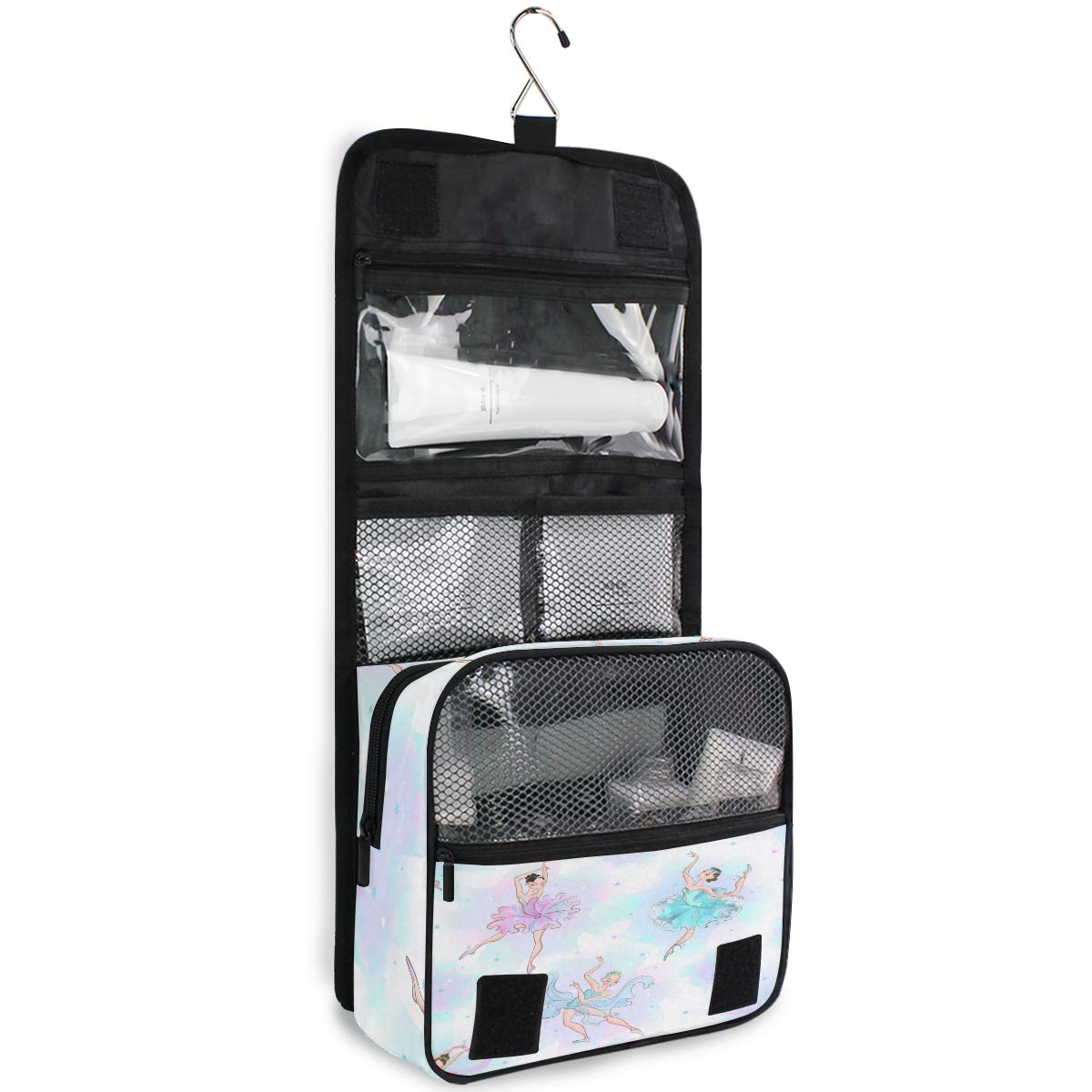 AUUXVA Watercolor Ballet Girl Travel Toiletry Bag - Hanging Cosmetic Organizer with Zipper Pockets & Handle, Portable Makeup Wash Bag for Women, Men & Girls | Perfect for Travel, Gym, Camping & Daily Use