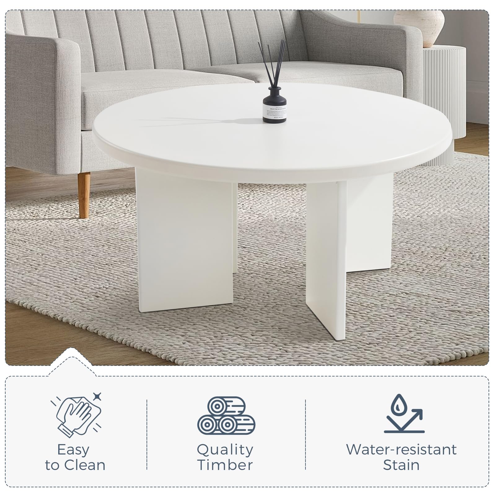 Modern Round Coffee Table - 30 Inch Living Room Accent Table with Sturdy Design for Bedroom & Lounge | Perfect for Small Spaces, Home Decor & Coffee Time