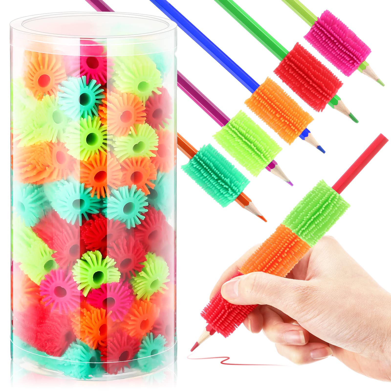 Colorful Pencil Grips for Kids & Adults - 100PCS Reusable Ergonomic Writing Aid for Handwriting Practice, Perfect for Classroom, Office & Home Use