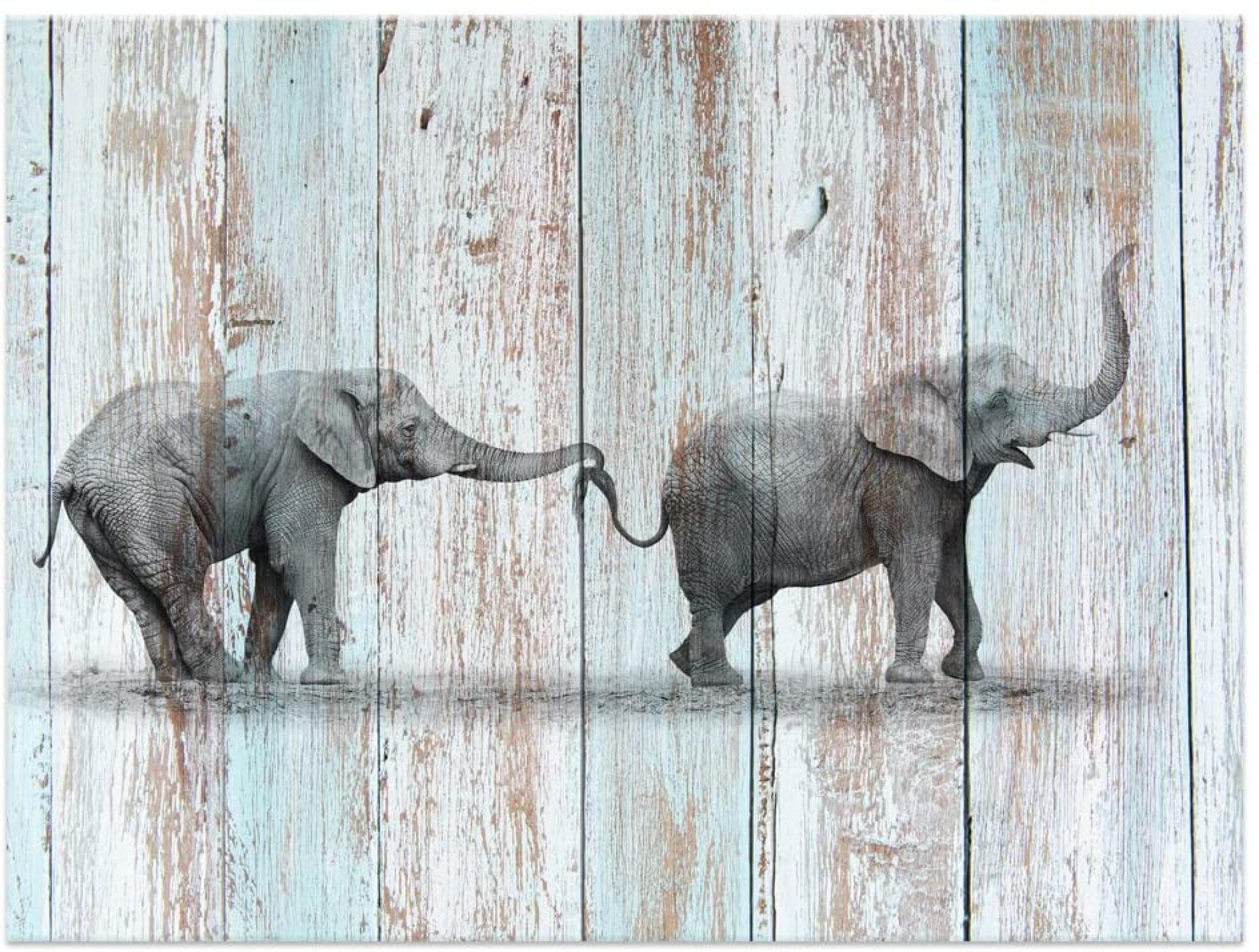 HD Elephant Canvas Print - Dual View Animal Wall Art Decor on Wood Background [24x48 inch, 60x120cm] with Internal Frame - Perfect for Living Room, Bedroom & Office Decor