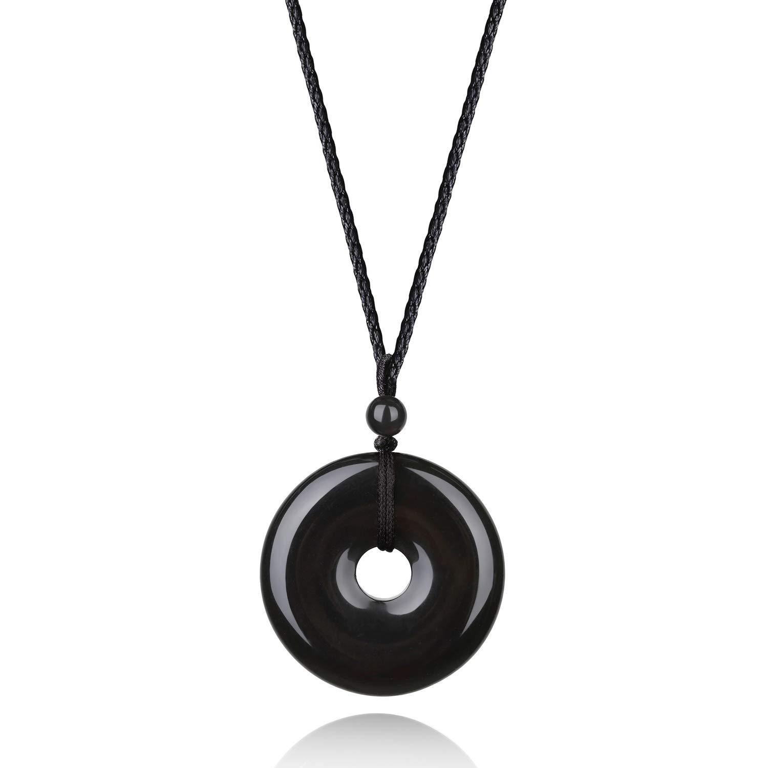 COAI Crystal Donut Necklace - Obsidian, Tiger Eye, Rose Quartz, Fluorite, Agate - Unisex Pendant for Men & Women - 28 Inch Nylon Cord - Spiritual Healing Jewelry for Meditation, Yoga & Daily Wear