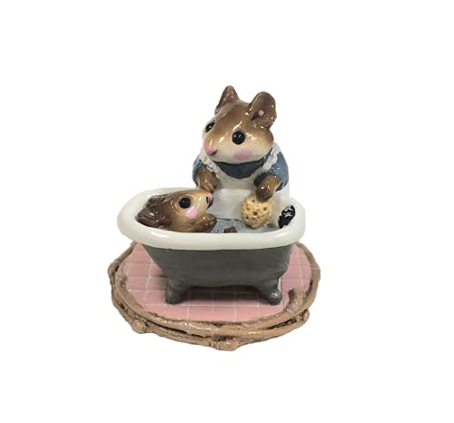 Wee Forest Folk M-060 Mom & Squeaky Clean Collectible Figurine - Blue Dress & Gray Tub (Retired) | Perfect for Home Decor, Gift Giving & Collectors Display
