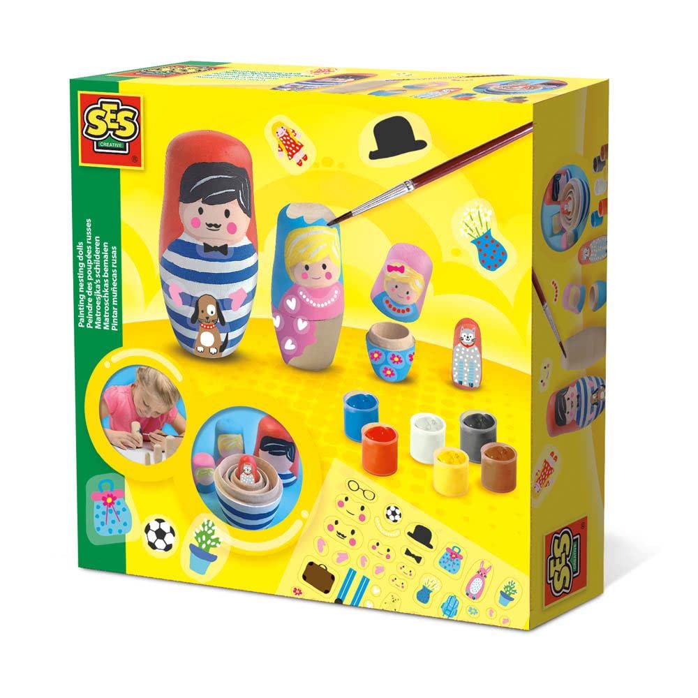 SES Creative 14002 Russian Nesting Dolls Painting Kit for Kids - DIY Wooden Matryoshka Dolls Art Set for Children's Crafts & Home Decor