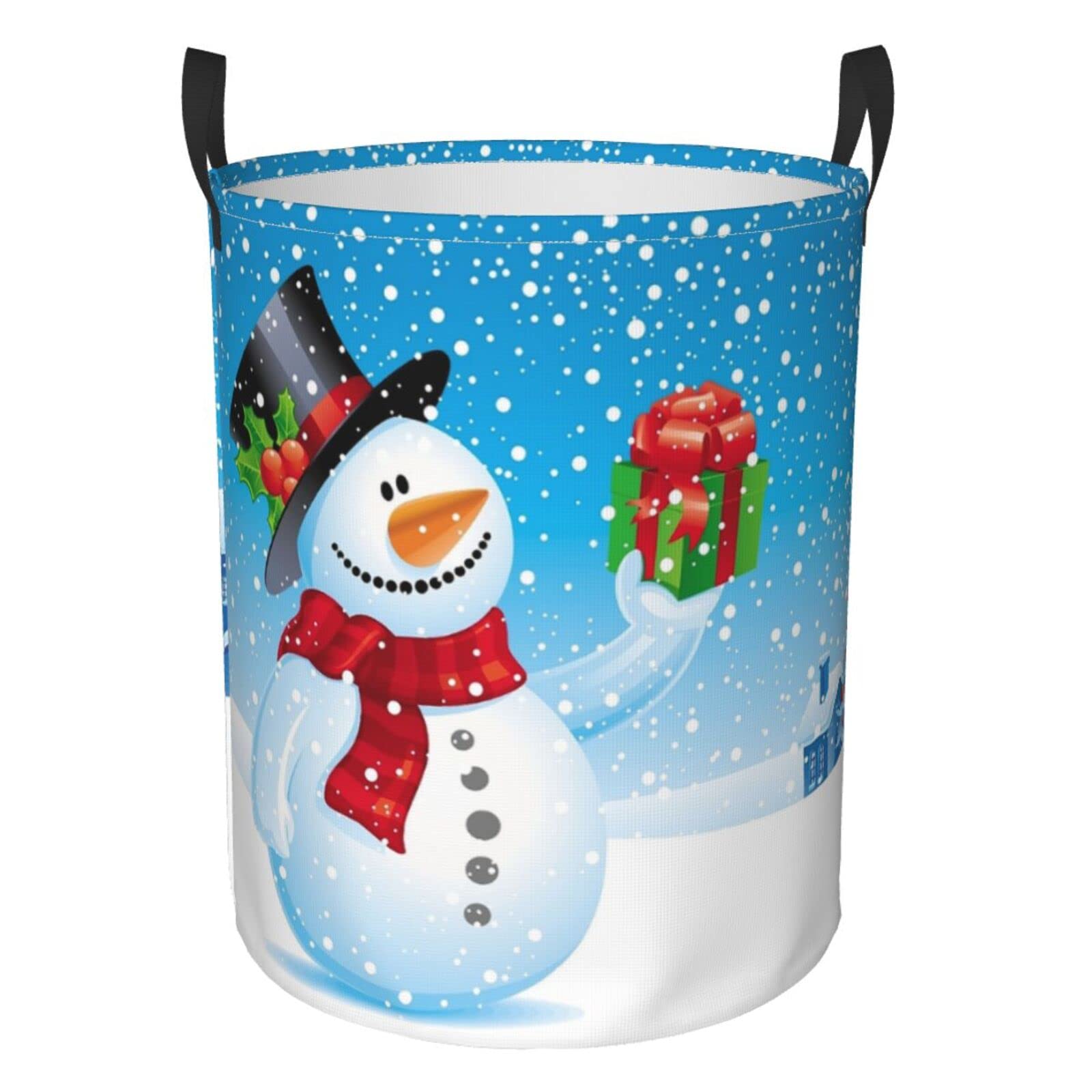 Collapsible Laundry Basket with Handle - Waterproof Fabric Storage Hamper for Clothes, Toys & Bathroom Organization | Christmas Tree & Snowman Design | Perfect for Winter Gifts, Holiday Decor & Home Storage Solutions