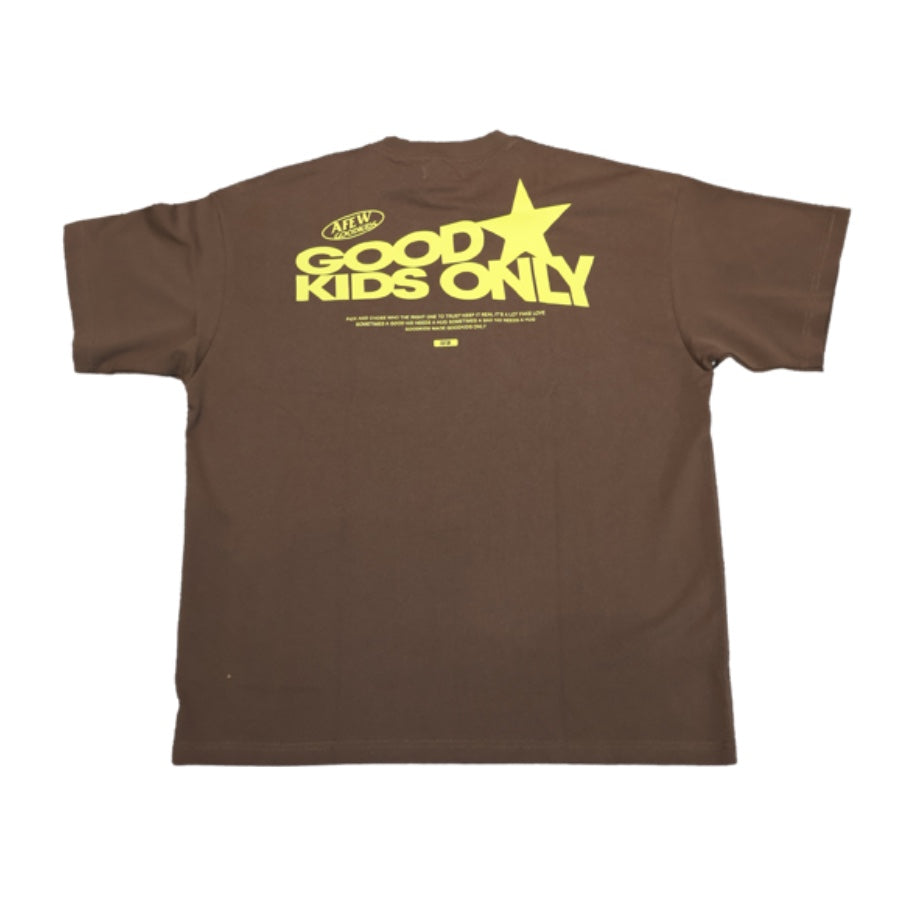A Few Good Kids Cursive Lettering Logo Brown Yellow T-Shirt - Soft Cotton Tee for Boys & Girls, Casual Everyday Wear for School & Play