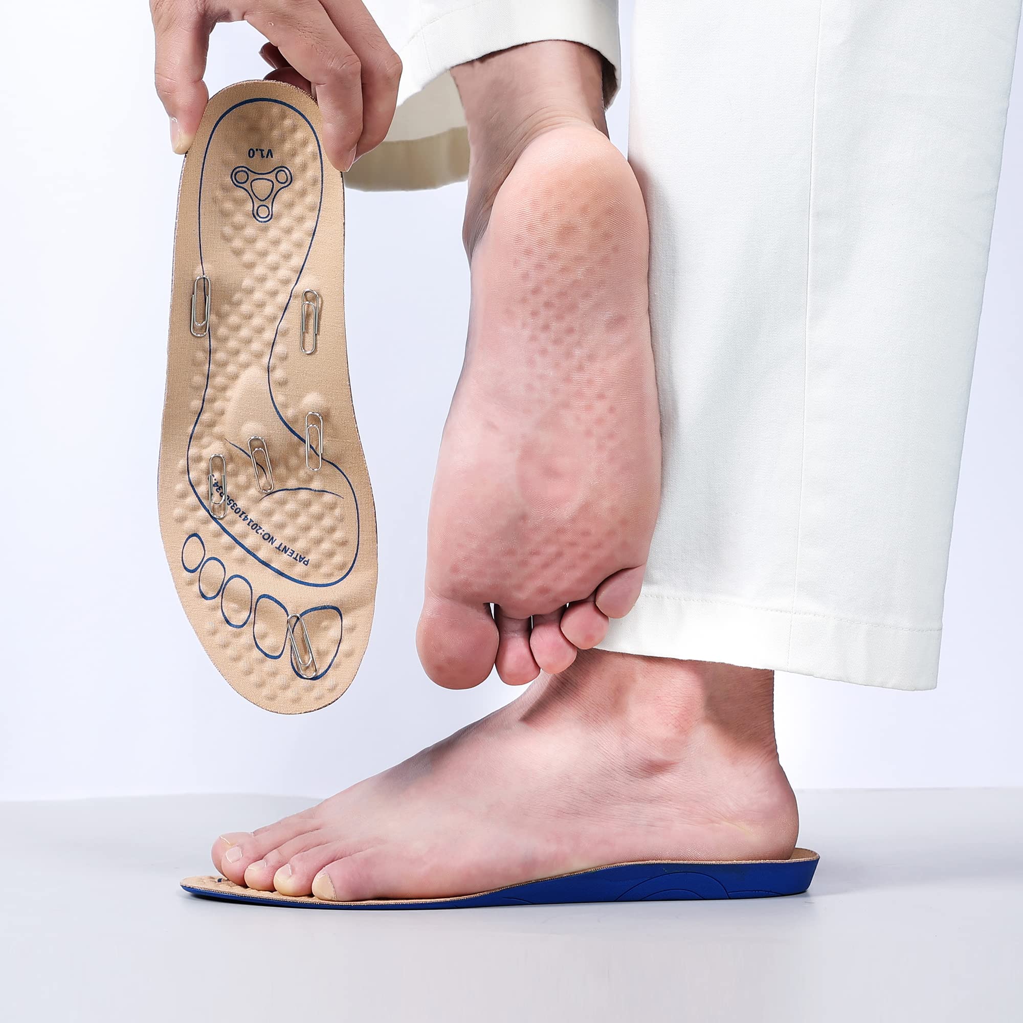Acupressure Magnetic Massage Insoles for Foot Pain Relief - Washable Shoe Insoles to Improve Circulation & Immunity - Ideal for Middle-Aged & Elderly (US Men 7.5/Women 9.5, Brown) - Perfect for Daily Walking, Standing & Post-Workout Recovery