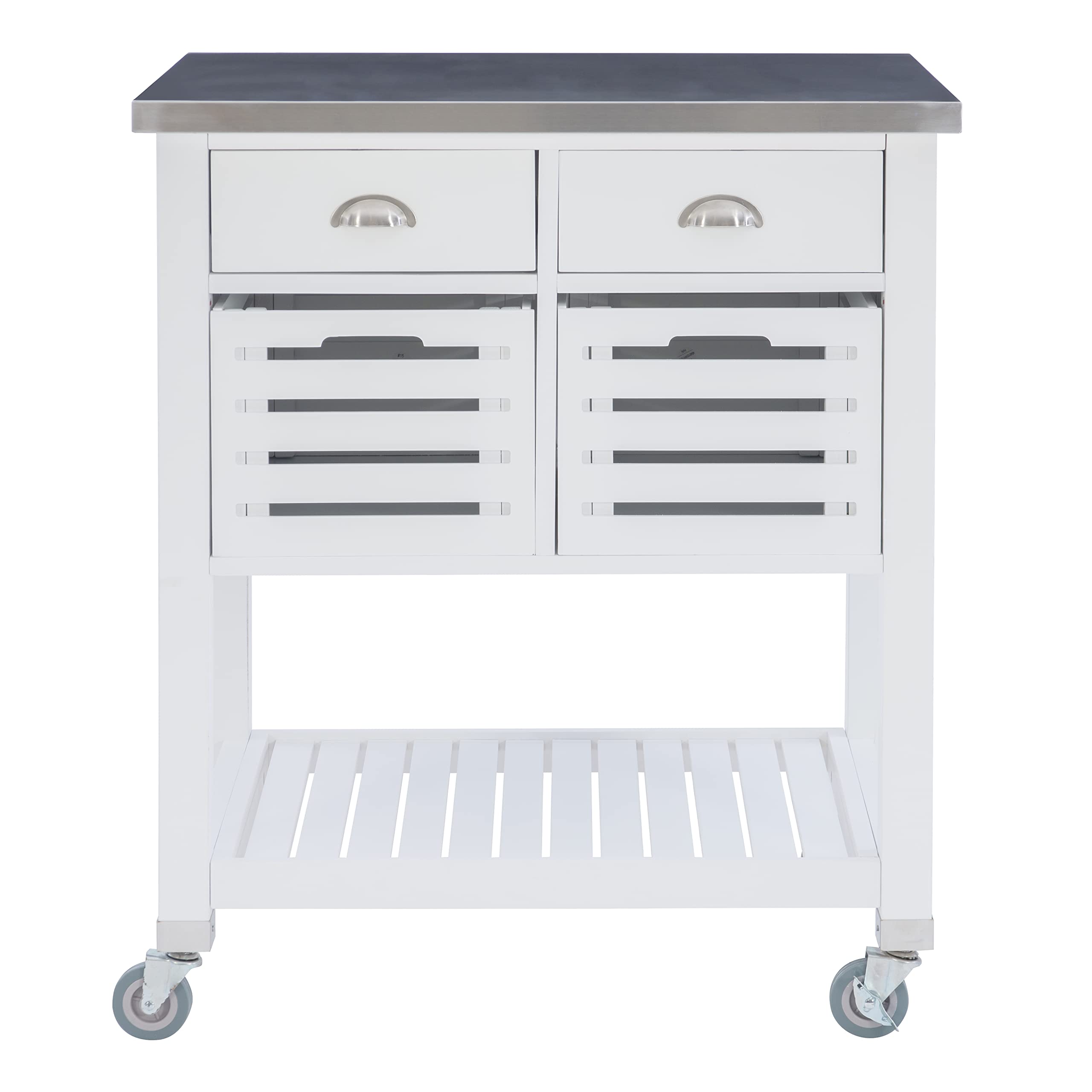 Linon Hudson White Kitchen Cart with Wheels - Rolling Kitchen Island for Small Spaces - Perfect for Food Prep, Storage & Serving - Ideal for Apartments, Dorms & Compact Kitchens