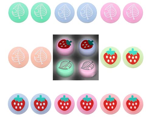 2 Pack Luminous Joystick Thumb Grips for Nintendo Switch & Switch Lite - Glow in The Dark Thumbstick Caps for Joy-Con Controllers (Pink Strawberry) - Perfect for Gaming in Low Light & Night Play