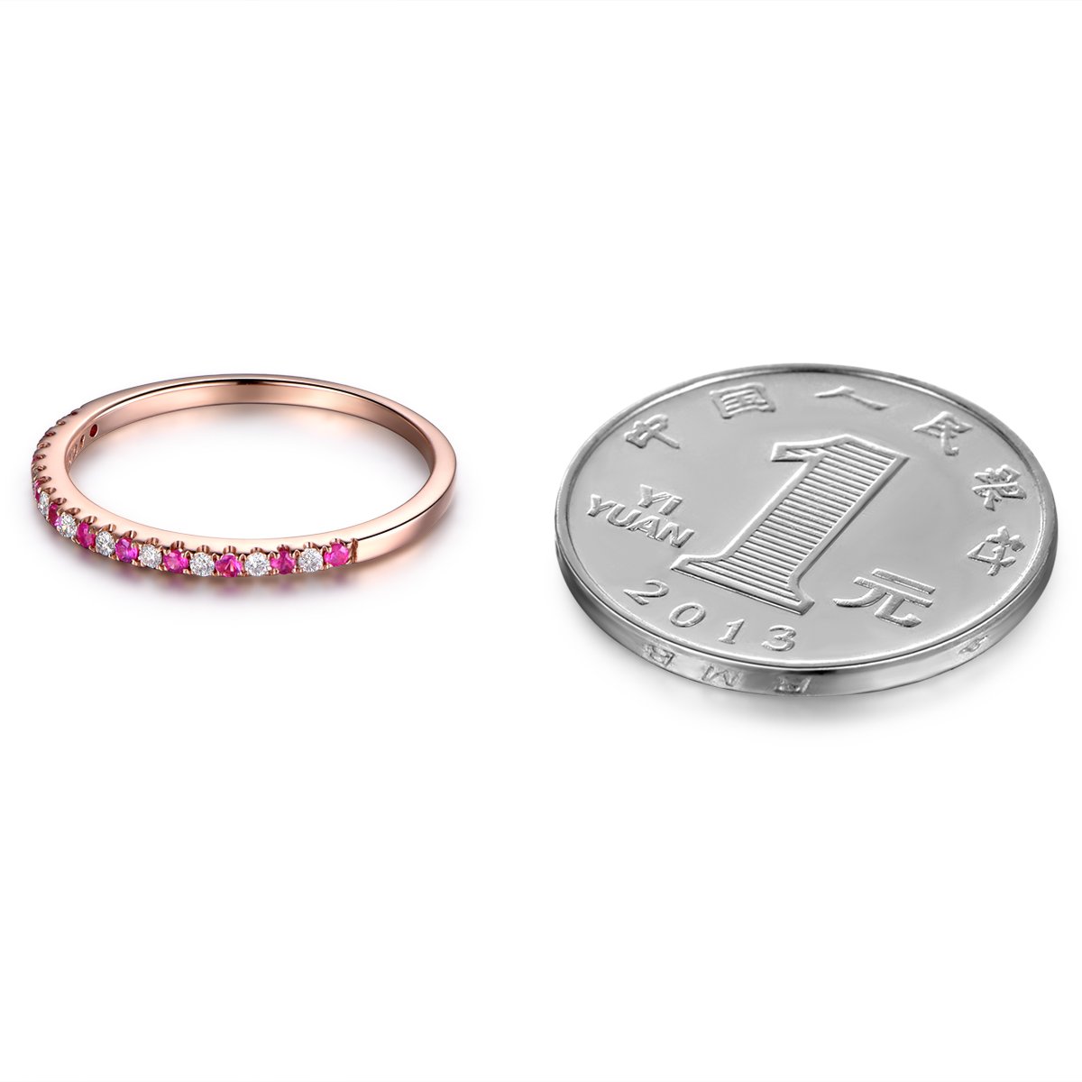 14K Rose Gold Half Eternity Ruby and Diamond Wedding Promise Band - Classic Engagement Ring for Women | Perfect for Anniversaries, Proposals & Romantic Occasions