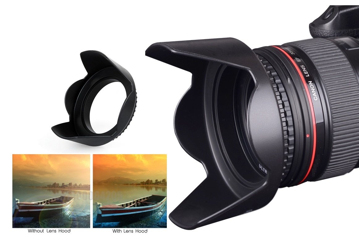 Canon EOS Rebel SL3 58mm Professional Hard Lens Hood with Collar Clamp - Durable Sun Shade for Outdoor Photography & Videography
