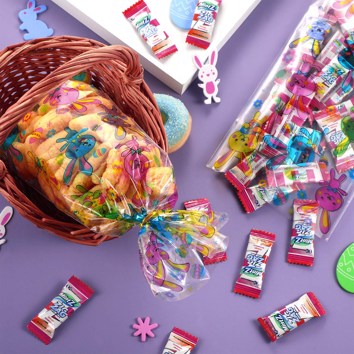 100 Pack Easter Treat Bags - Bunny Candy Cellophane Goodie Bags for Easter Egg Hunt, Party Favors & Gift Giving (Rabbit Design) - Perfect for Classroom Treats, Birthday Parties & Holiday Celebrations