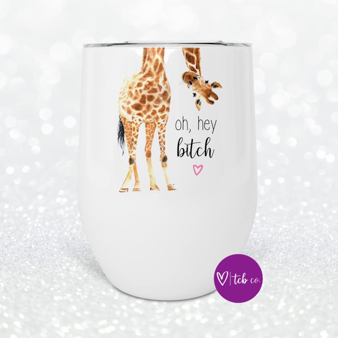 Funny Giraffe Wine Tumbler - 12 oz Stainless Steel Insulated Cup with Lid | Dishwasher Safe | Perfect for Parties, Gifts & Outdoor Drinking