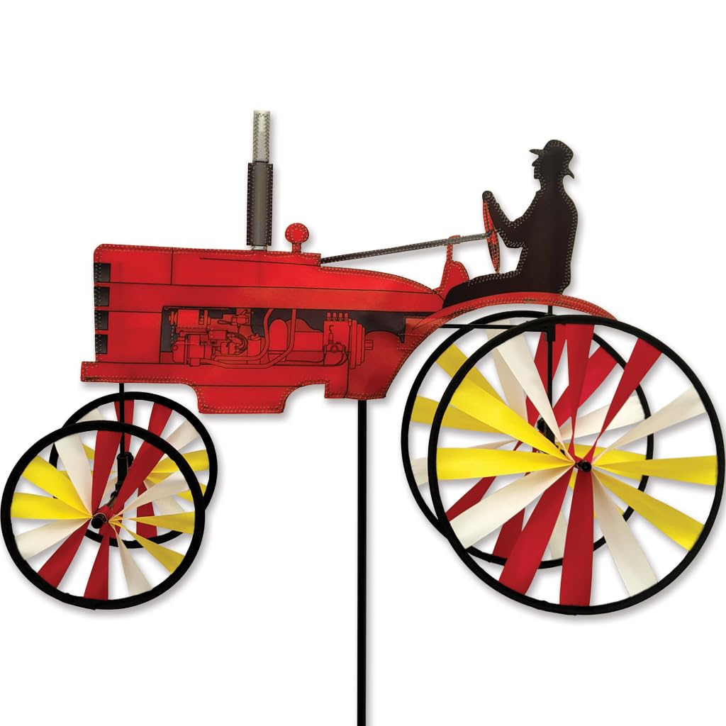 Vintage 23-Inch Old Tractor Spinner Wheel - Red Metal Farm Equipment Decoration for Garden, Yard, or Antique Tractor Restoration Projects