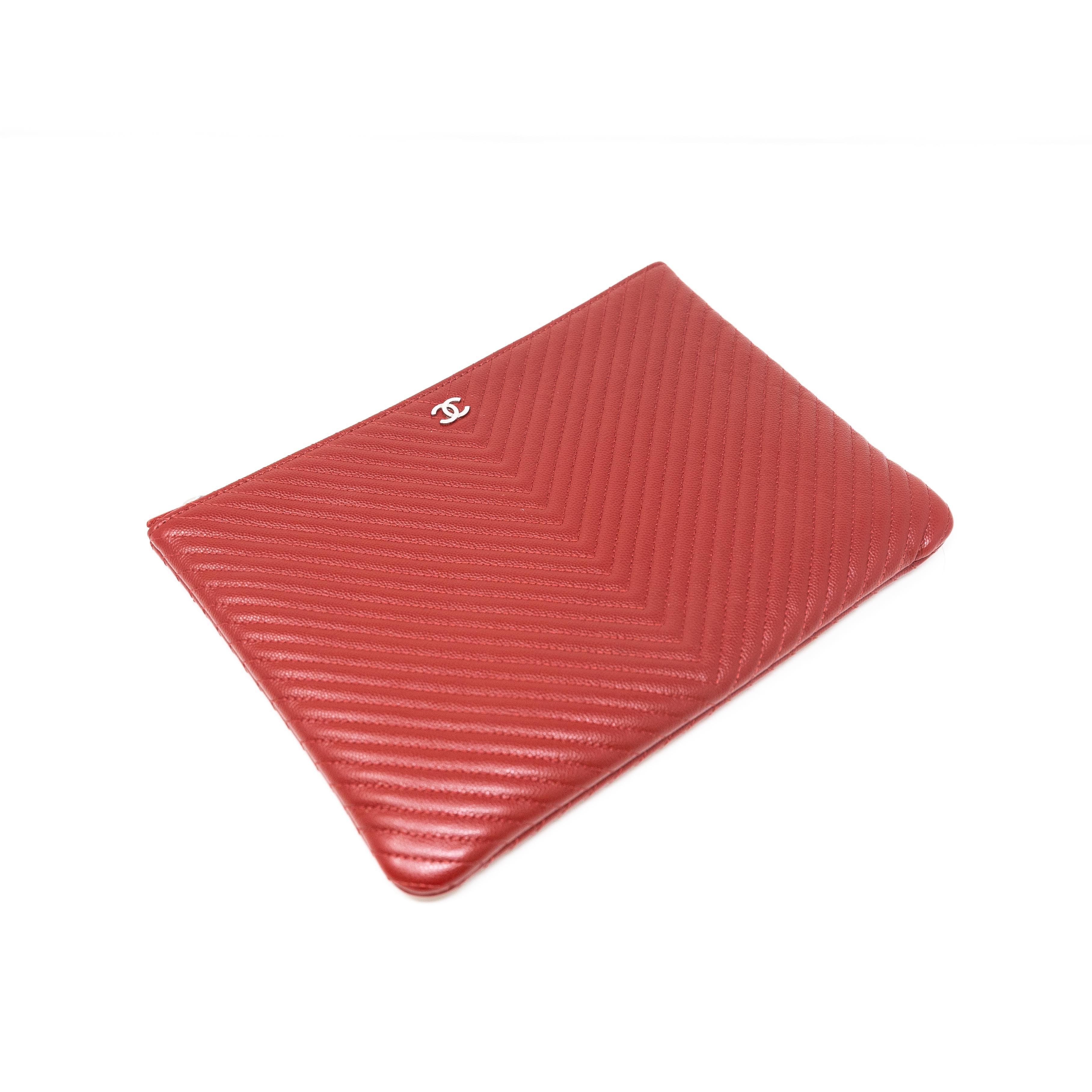 Chanel Red Medium O Case Pouch - Luxury Leather Cosmetic Bag for Women | Perfect for Travel, Makeup Storage & Everyday Essentials