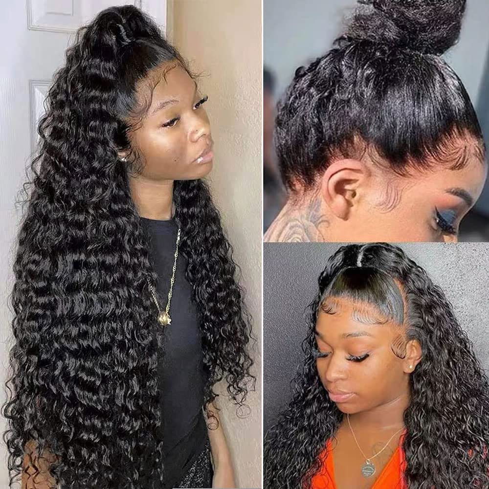 360 Full Lace Deep Curly Wave HD Transparent Lace Front Wig - 100% Brazilian Virgin Human Hair - Pre Plucked with Baby Hair - 24 Inch Curly Lace Frontal Wig for Black Women | Perfect for Daily Wear, Special Occasions & Protective Styling