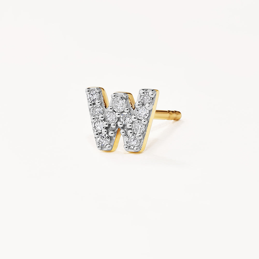 10k Gold Diamond Letter W Single Stud Earring - Elegant Initial Jewelry for Women, Perfect for Gifts, Everyday Wear & Special Occasions
