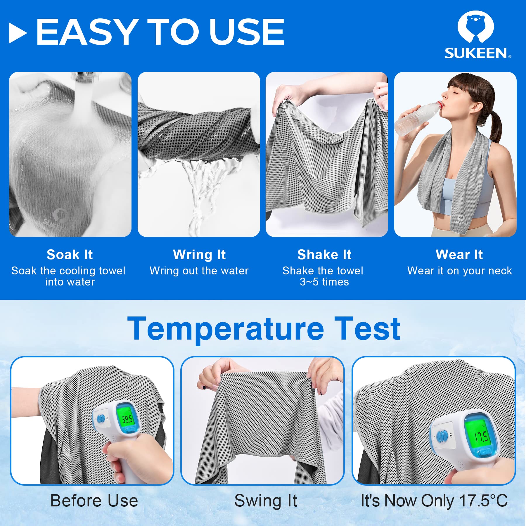 Sukeen Cooling Towel - Instant Evaporative Cooling Sports Towel for Yoga, Golf, Gym & Workouts (40