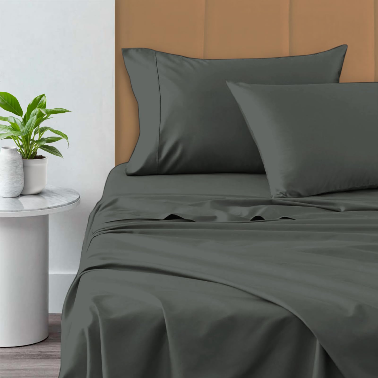 Pizuna Pure 100% Cotton Sheets 6pc King Size - 800 Thread Count Long Staple Cotton Sateen Bedding Set with 15