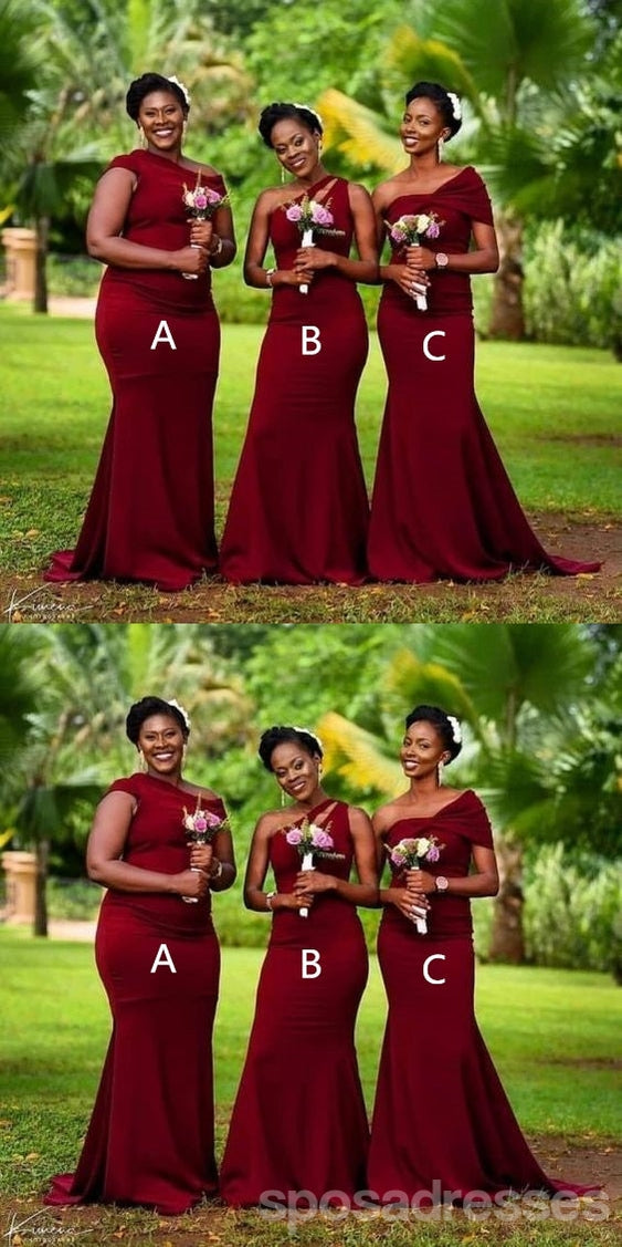 Elegant Mismatched Mermaid Burgundy Long Bridesmaid Dresses - WG1350 | Affordable Formal Gowns for Weddings, Prom & Special Occasions