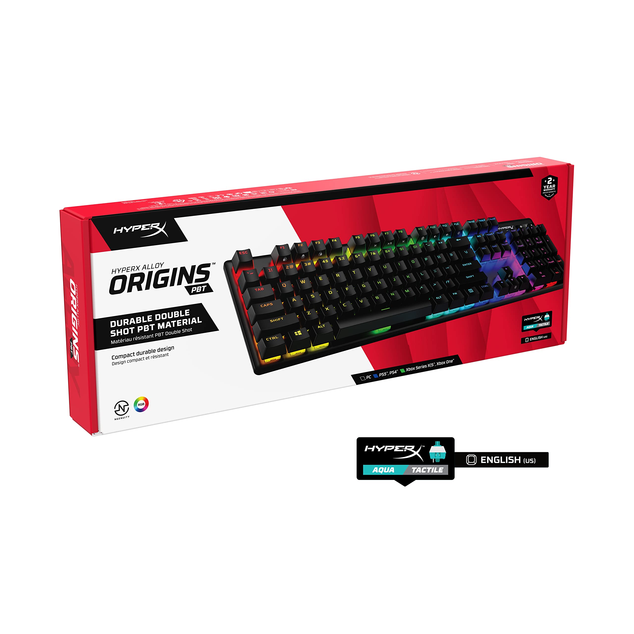 HyperX Alloy Origins PBT Mechanical Gaming Keyboard - RGB Backlit, Compact Aluminum Frame, Customizable with HyperX NGENUITY, Tactile Aqua Switches | Perfect for PC Gaming, Esports & Office Work