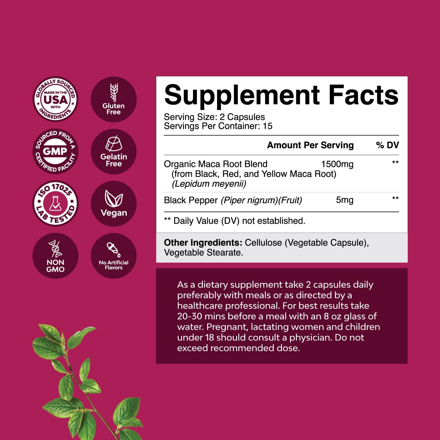 Organic Maca Root Capsules for Women - Natural Energy & Hormone Balance Supplement with Red, Yellow & Black Maca Blend - Non-GMO, Vegan, Gluten-Free - 30 Count - Perfect for Daily Wellness & Menopause Support