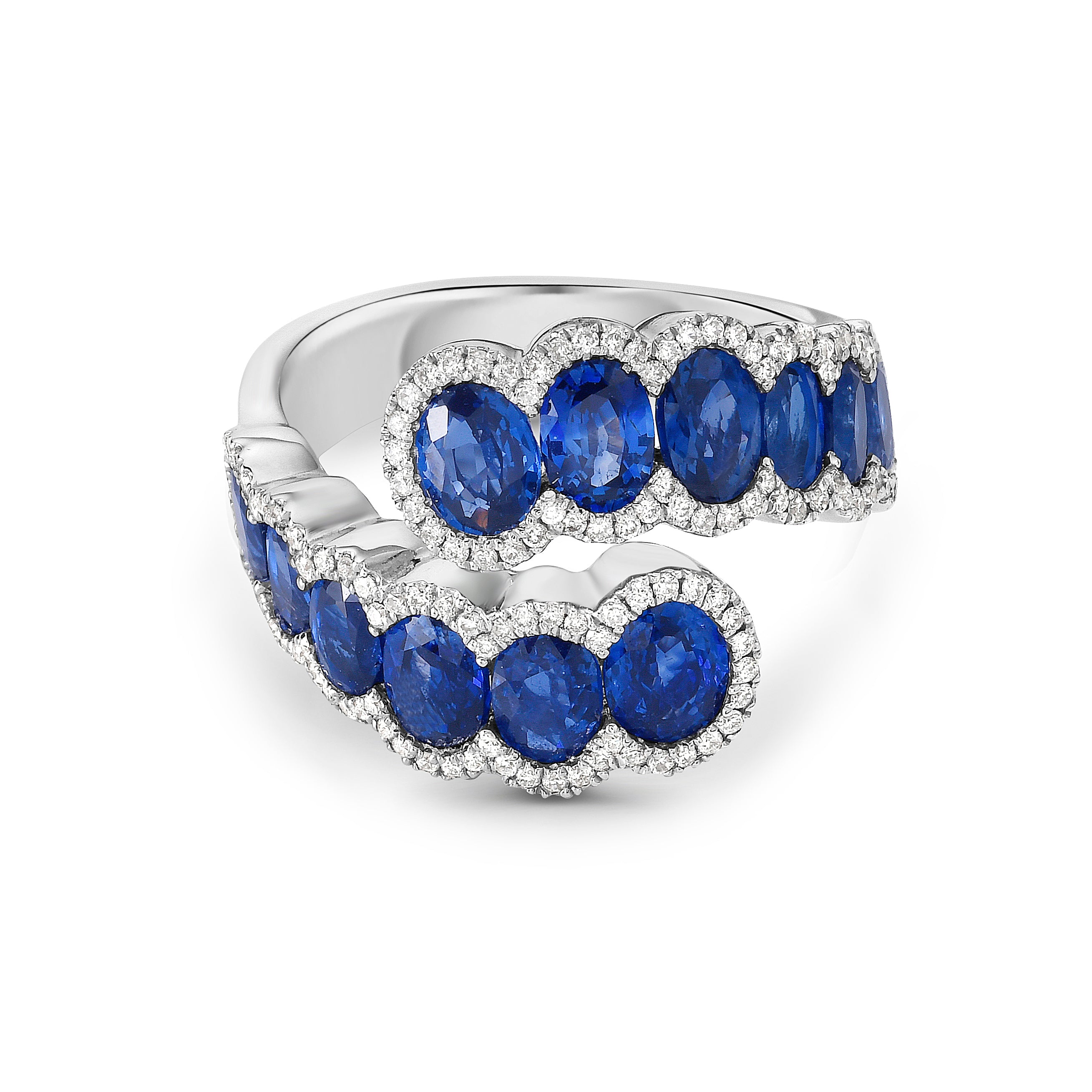 Exquisite Diamond and Sapphire Bypass Ring - 14K Gold Vintage Bridal Jewelry for Women - Perfect for Engagement, Anniversary & Special Occasions
