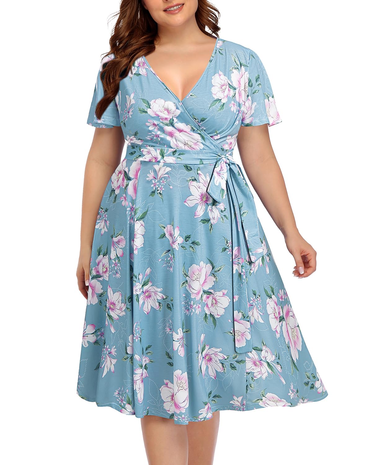 Plus Size Pinup Dresses for Women - Elegant Semi-Formal Cocktail Wrap Dress with Empire Waist | Wedding Guest Outfit & Special Occasion Midi Dress