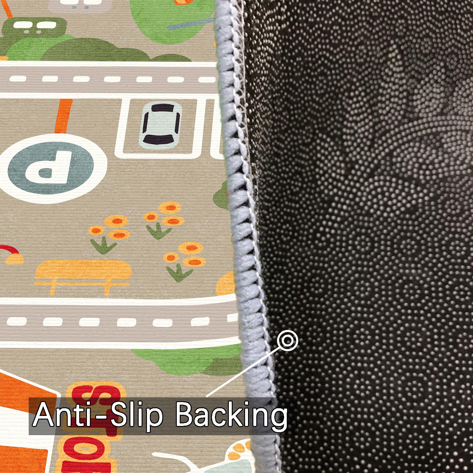 XRYZHC Non-Slip Kids Car Train Play Rug - 2' x 6' Boys Playroom Carpet, Soft Floor Mat for Toddler Bedroom & Nursery - Perfect for Playtime & Learning (Grey, 2x6 Feet)