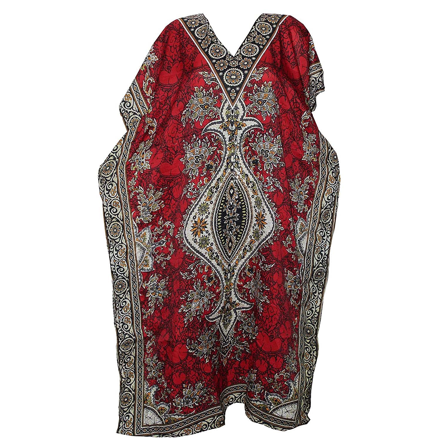 Women's Kaftan Dress - Flowy Kimono Style Maxi Dress for Evening & Beachwear - One Size Fits Most - Vibrant Red - Perfect for Pool Parties, Vacations & Summer Outings