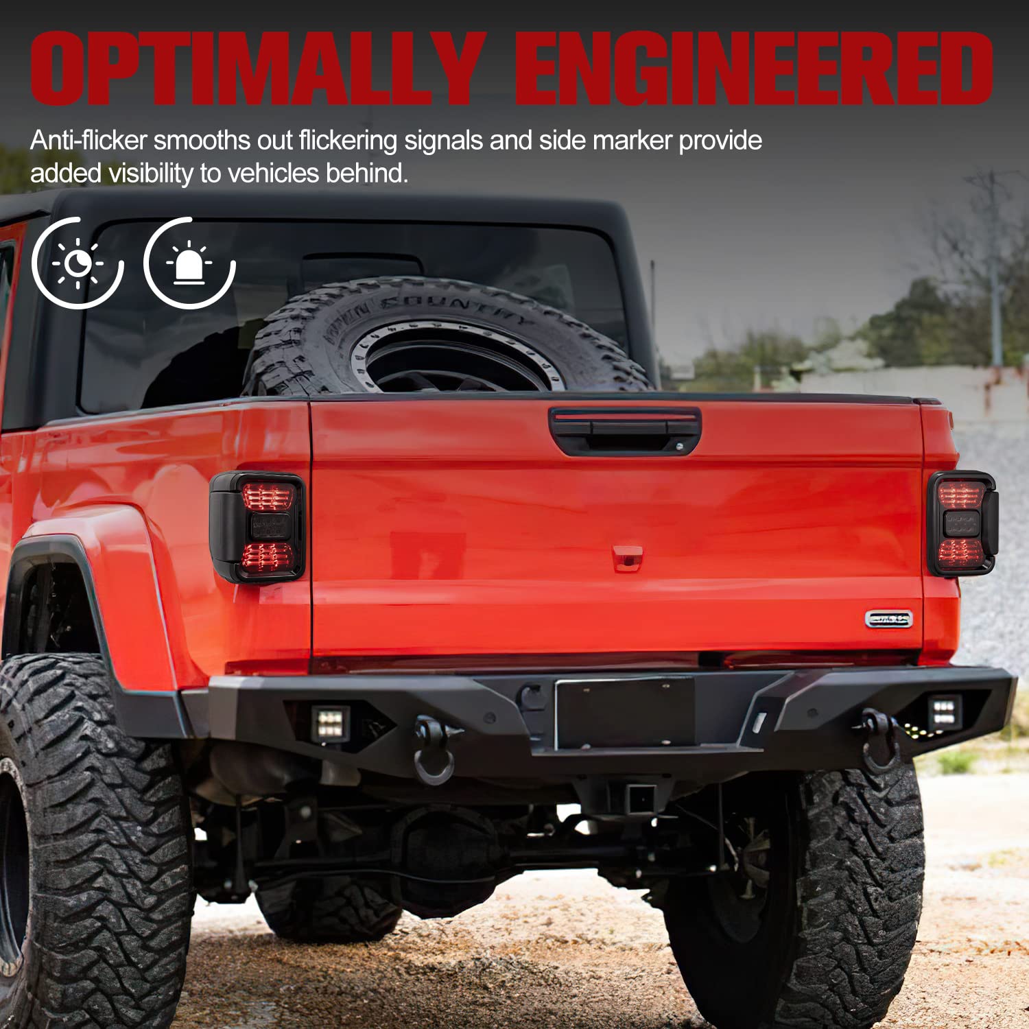 MOBI OUTDOOR LED Tail Lights for Jeep Gladiator JT 2019-2022 - Smoked Taillights with Brake, Turn Signal & Reverse Light (Black Housing, Smoke Lens) - 1 Pair - Perfect for Off-Roading & Night Driving