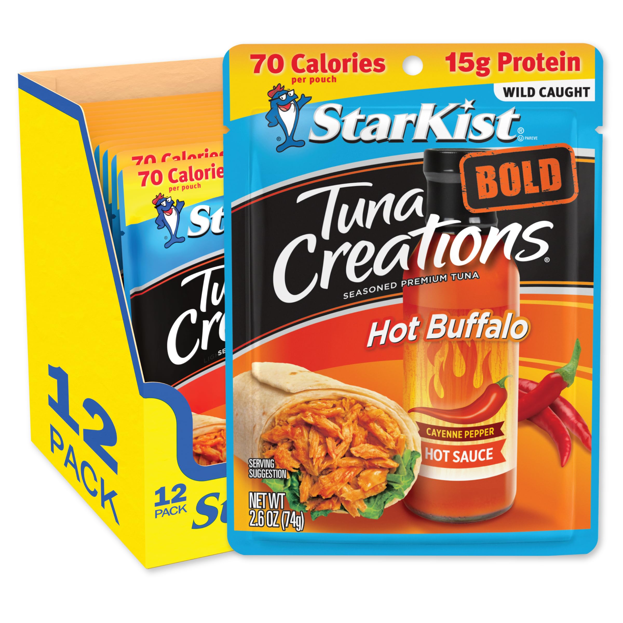 StarKist Tuna Creations BOLD Hot Buffalo Style - 2.6 Oz Pouch (Pack of 12) | Spicy Tuna Snack for Sandwiches, Salads & On-the-Go Meals