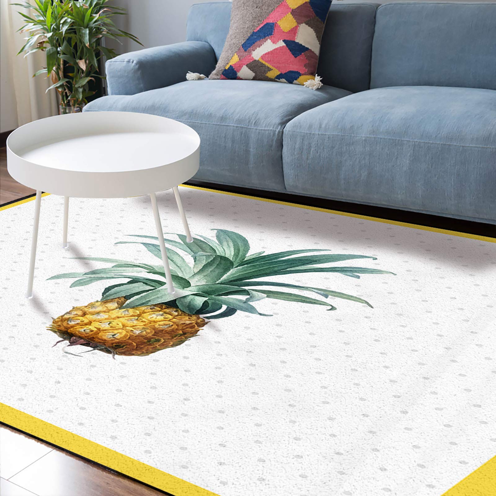 5' x 7' Modern Large Area Rugs - Non-Slip Throw Carpet for Living Room, Bedroom & Nursery - Summer Fruit Yellow Pineapple Green Leaf Design - Indoor/Outdoor Floor Cover - Perfect for Home Decor, Photo Backdrops & Kids Play Areas