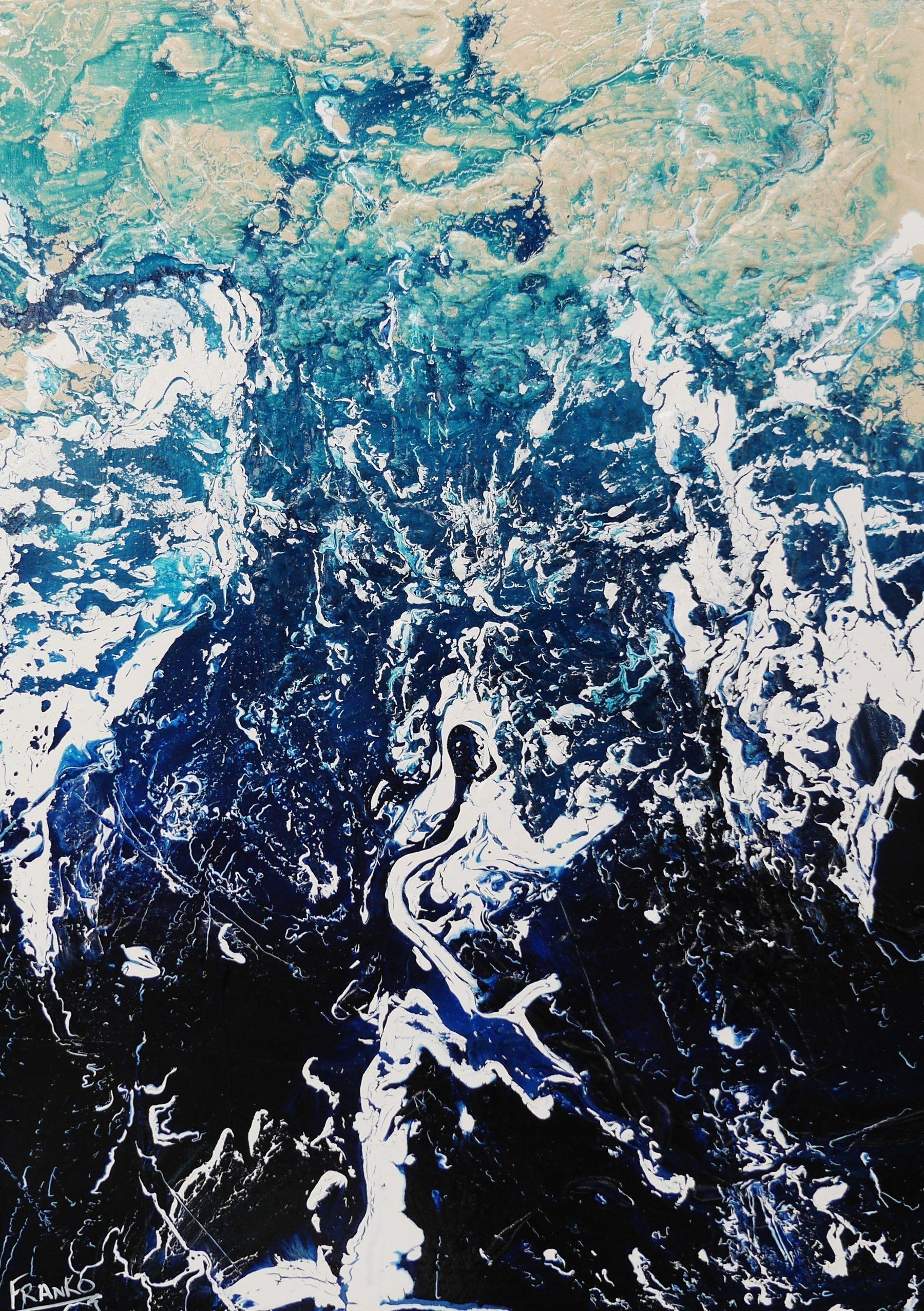 Blue Wash 140cm x 100cm Blue Cream White Textured Abstract Canvas Art - Modern Wall Decor for Living Room, Bedroom & Office