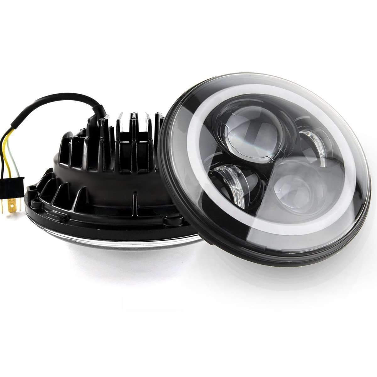 Eagle Lights 7 LED Headlight Kit for Jeep Wrangler & Gladiator - White LED Halo Rings, High Brightness, Plug & Play - Double Pack - Perfect for Off-Roading & Night Driving