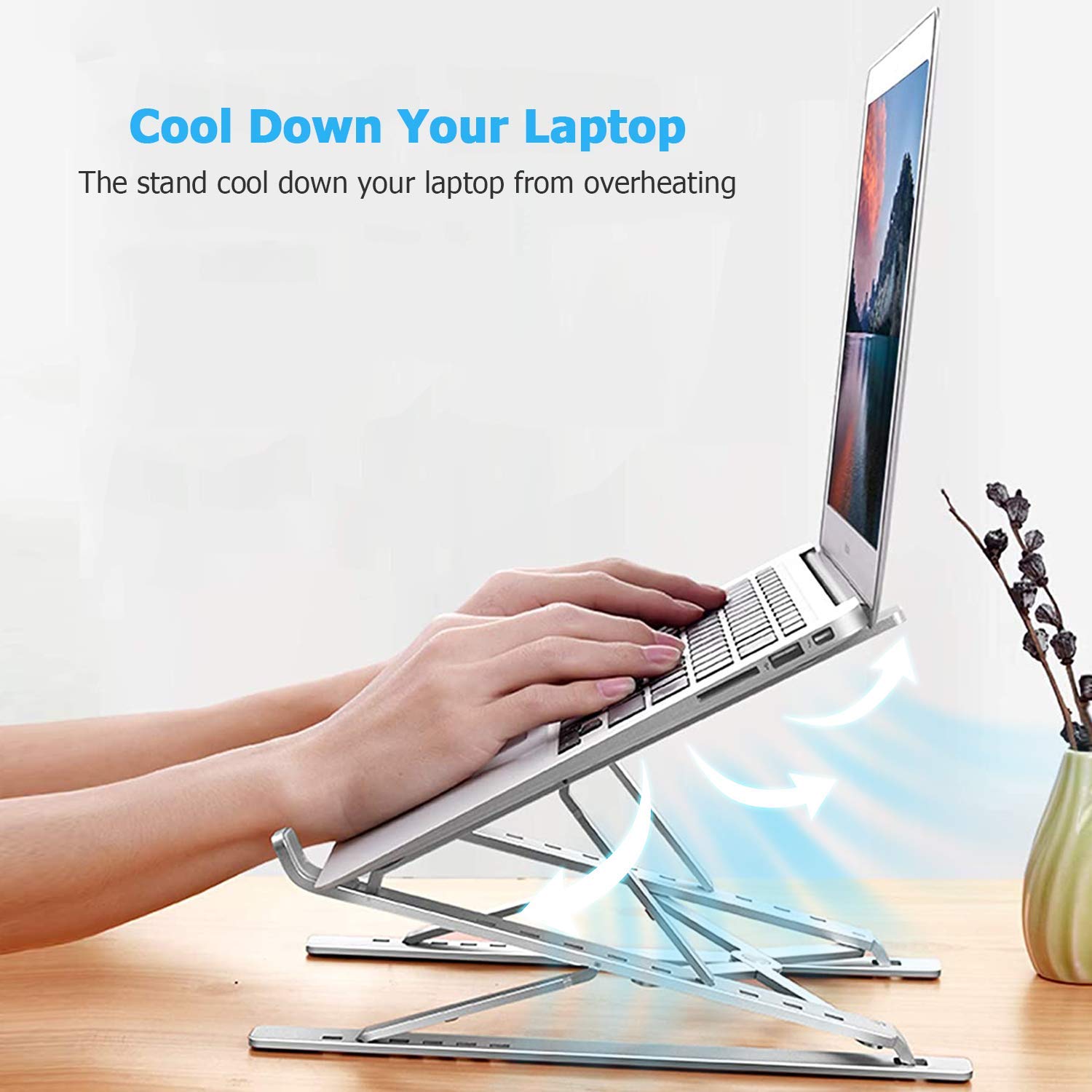 Premium Aluminum Laptop Stand for Desk - Ergonomic & Stable MacBook Pro Stand for 12-17 inch Laptops - Computer Riser with Cooling Function for MacBook Air/Pro, HP, Dell & More Notebooks (Light Silver) - Perfect for Home Office, Gaming & Workspace Setup
