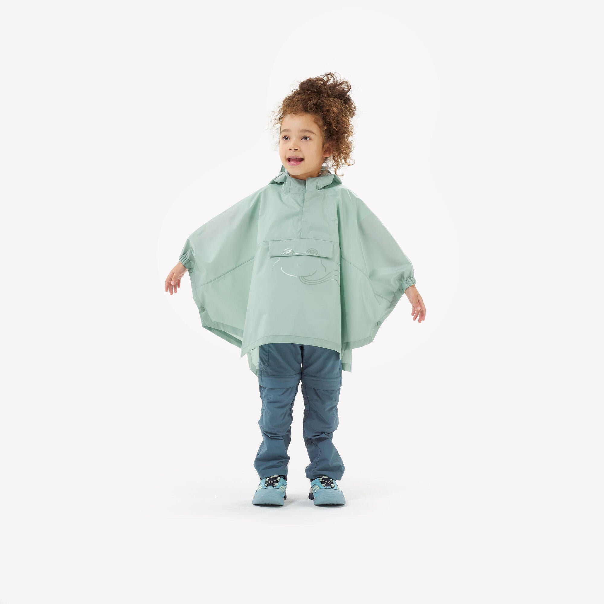 Quechua MH100 Kids Rain Poncho Waterproof Lightweight Hooded Jacket for Boys & Girls Ages 2-6 - Perfect for Outdoor Play, Hiking & Rainy Day Adventures