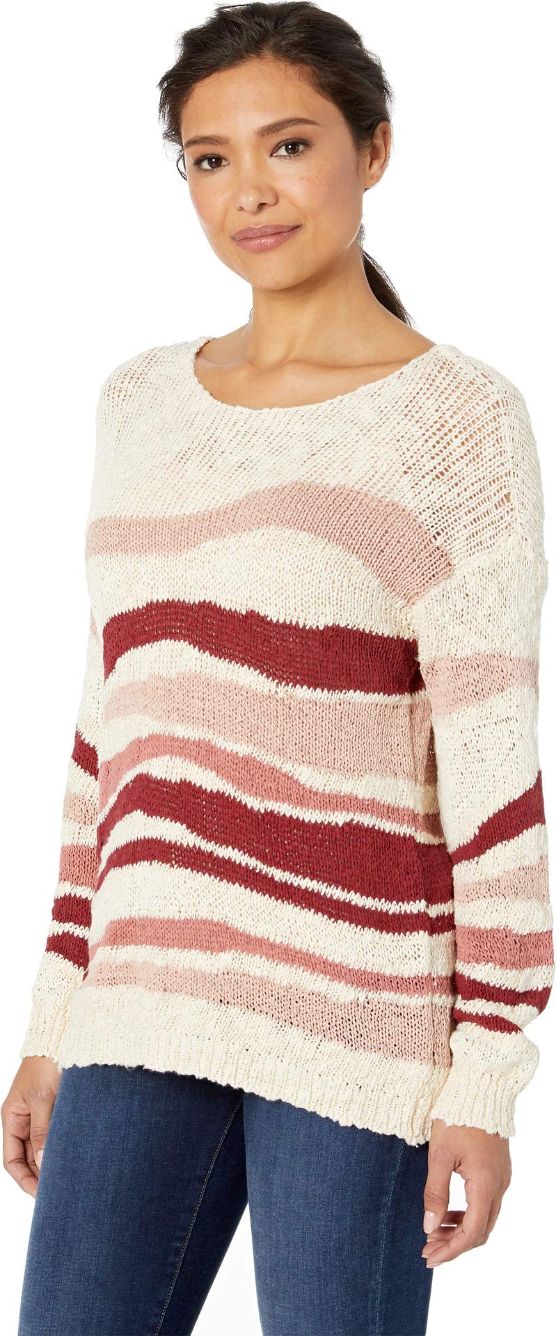 Two by Vince Camuto Women's Long Sleeve Striped Jersey Sweater in Sand Drift - Perfect for Fall Layering and Casual Office Wear